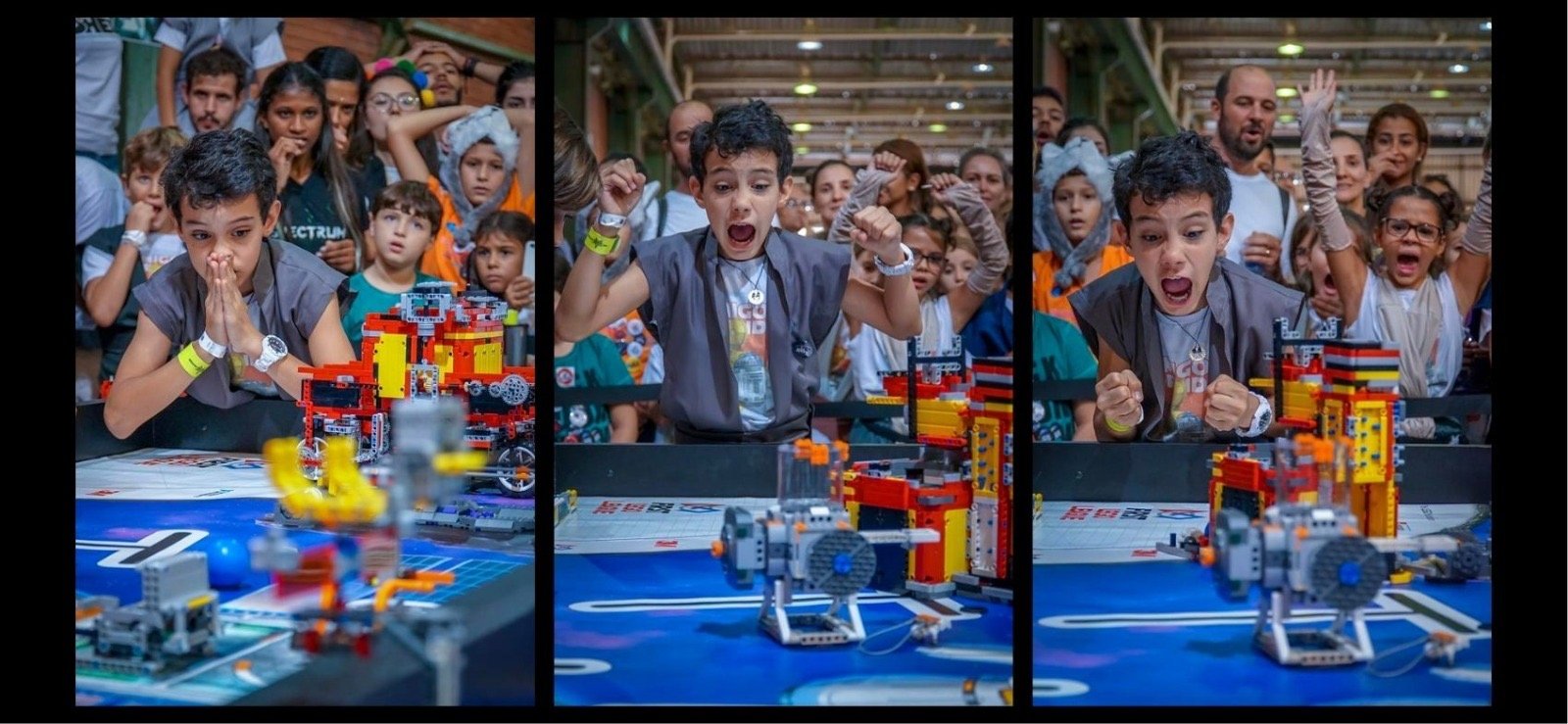 Estudantes da DHEL vibrando em competição de robótica LEGO